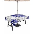 thumbnail image 1 of Outdoor Tablecloth with Umbrella Hole and Zipper, Blue Leaves Rectangle Table Cloth 60x84 Inch Waterproof Tablecloth, Abstract Modern Geometric Lines Simple Art Picnic Table Cover for Patio Camping, 1 of 7