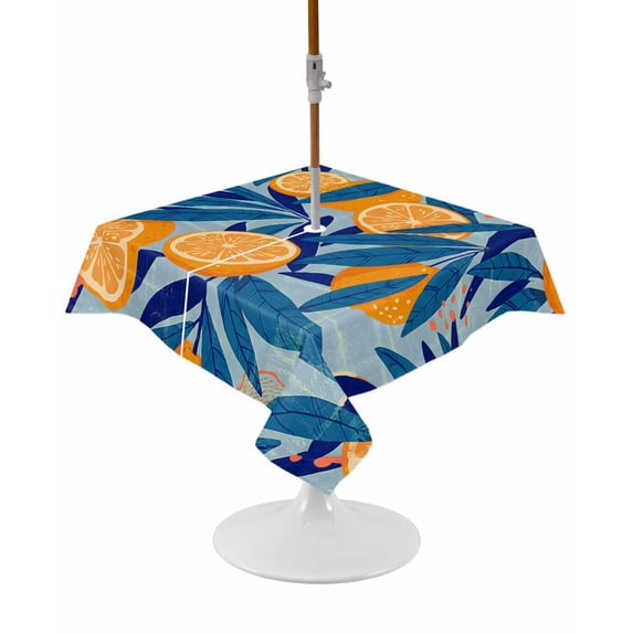 Outdoor Tablecloth with Umbrella Hole and Zipper Blue Lemon Square Tablecloths 54x54 Inch Waterproof Table Cloths Fruit Leaves Plant Patio Table Cover for Outdoor Tables Picnic BBQS Party Decor