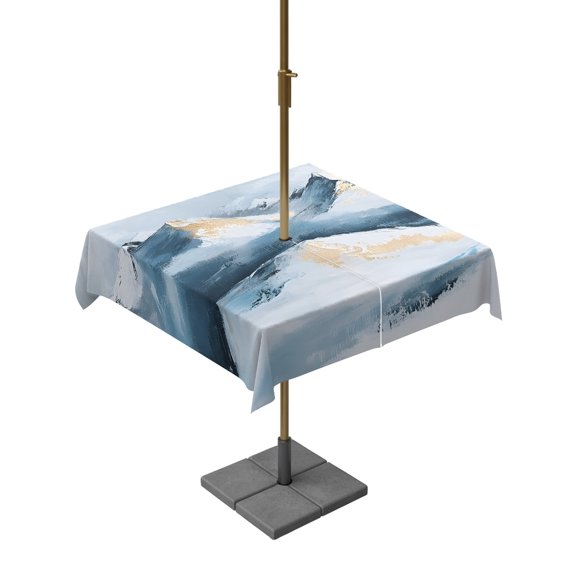 Outdoor Tablecloth with Umbrella Hole and Zipper, Blue Mountain Rectangle Tablecloths Waterproof Table Cover Abstract Sky Snow Scenery Gradient Art Table Cloth for Patio Picnic Camping, 54x54 Inch