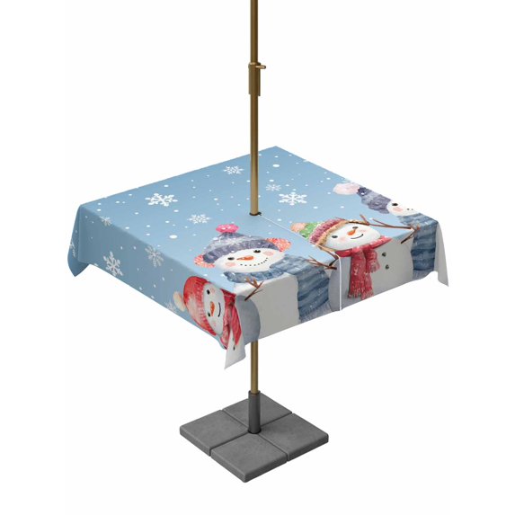 Outdoor Tablecloth with Umbrella Hole and Zipper, Blue Ombre Christmas Square Table Cloth 54x54 Inch Waterproof Tablecloth, Xmas Snowman Snowflake Winter Picnic Table Cover for Patio Camping