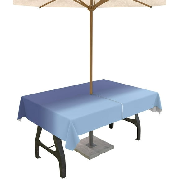 Outdoor Tablecloth with Umbrella Hole and Zipper Blue Ombre Rectangle Outdoor Tablecloths 60x102 Waterproof Table Cloths Gradient Color Patio Table Cover for Outdoor Tables Picnic Garden