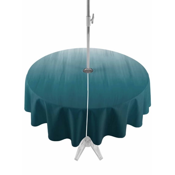 Outdoor Tablecloth with Umbrella Hole and Zipper, Blue Ombre Round Table Cloth 54 Inch Waterproof Tablecloth, Contemporary Gradient Abstract Art Picnic Table Cover for Patio Camping