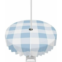 Outdoor Tablecloth with Umbrella Hole and Zipper Blue Plaid Round Outdoor Tablecloths 60 Inch Table Cloths Spring Buffalo Stripe Patio Table Cloth Cover for Outdoor Tables Picnic Garden