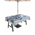 thumbnail image 1 of Outdoor Tablecloth with Umbrella Hole and Zipper, Blue Poinsettia Christmas Rectangle Table Cloth 52x70 Inch Waterproof Tablecloth, Xmas Botanical Balls Snowflake Vintage Picnic Table Cover for Patio, 1 of 7