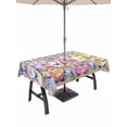 thumbnail image 1 of Outdoor Tablecloth with Umbrella Hole and Zipper, Blue Purple Gnomes Rectangle Table Cloth 54x80 Inch Waterproof Tablecloth, Spring Hydrangea Flower Leaf Pink Plaid Picnic Table Cover for Patio, 1 of 7