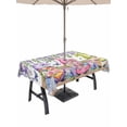 thumbnail image 1 of Outdoor Tablecloth with Umbrella Hole and Zipper, Blue Purple Gnomes Rectangle Table Cloth 60x120 Inch Waterproof Tablecloth, Spring Country Hydrangea Flower Leaf Picnic Table Cover for Patio Camping, 1 of 7