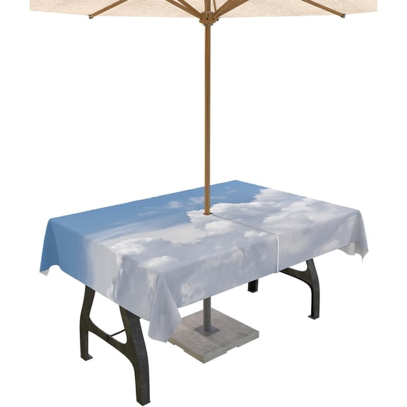 Outdoor Tablecloth with Umbrella Hole and Zipper Blue Sky Rectangle Outdoor Tablecloths 60x84 Waterproof Table Cloths Cloud Sunny Day Patio Table Cloth Cover for Outdoor Tables Picnic Garden