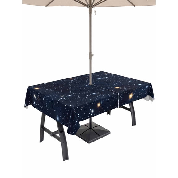 Outdoor Tablecloth with Umbrella Hole and Zipper, Blue Starry Sky Waterproof Patio Tablecloth for Dining 60''x84'', Universe Space Galaxy Night Star Wipeable Table Cover for Picnic BBQ Party Patio
