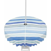 Outdoor Tablecloth with Umbrella Hole & Zipper, Blue Striped Round Tablecloth 60 Inch, Watercolor Blue Ombre Stripes Patio Table Cover Waterproof Table Cloth for Picnic/Party, Stripessrs41357