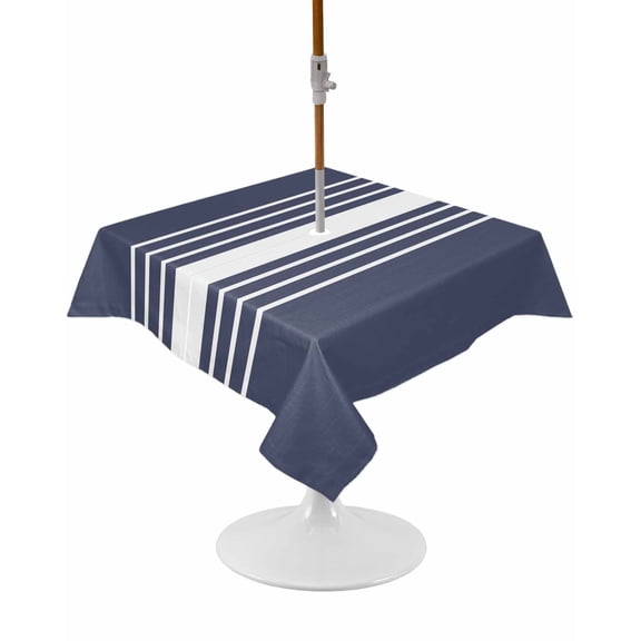 Outdoor Tablecloth with Umbrella Hole and Zipper Blue Vertical Stripes Square Tablecloths 54x54 Inch Waterproof Table Cloths Classic Striped Patio Table Cover for Outdoor Tables Picnic BBQS Party