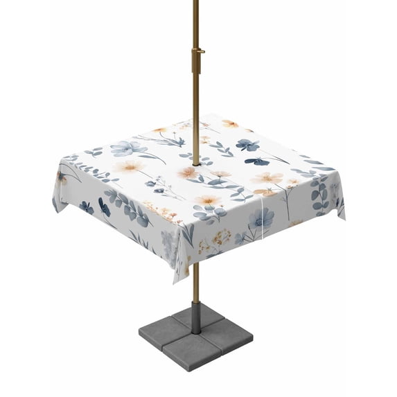 Outdoor Tablecloth with Umbrella Hole and Zipper, Blue Yellow Spring Floral Square Table Cloth 54x54 Inch Waterproof Tablecloth, Watercolor Botanical Flowers Picnic Table Cover for Patio Camping