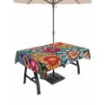 thumbnail image 1 of Outdoor Tablecloth with Umbrella Hole and Zipper, Boho Teal Flower Rectangle Table Cloth 60x120 Inch Waterproof Tablecloth, Spring Bohemia Chic Red Yellow Floral Picnic Table Cover for Patio Camping, 1 of 7