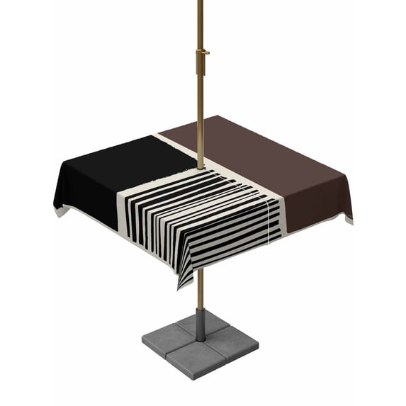 Outdoor Tablecloth with Umbrella Hole and Zipper, Brown Black Square Table Cloth 60x60 Inch Waterproof Tablecloth, Modern Abstract Art Farmhouse Striped Picnic Table Cover for Patio Camping