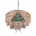 thumbnail image 1 of Outdoor Tablecloth with Umbrella Hole and Zipper, Brown Christmas Round Table Cloth 54 Inch Waterproof Tablecloth, Xmas Tree Deer Poinsettia Bird Winter Snow Picnic Table Cover for Patio Camping, 1 of 7