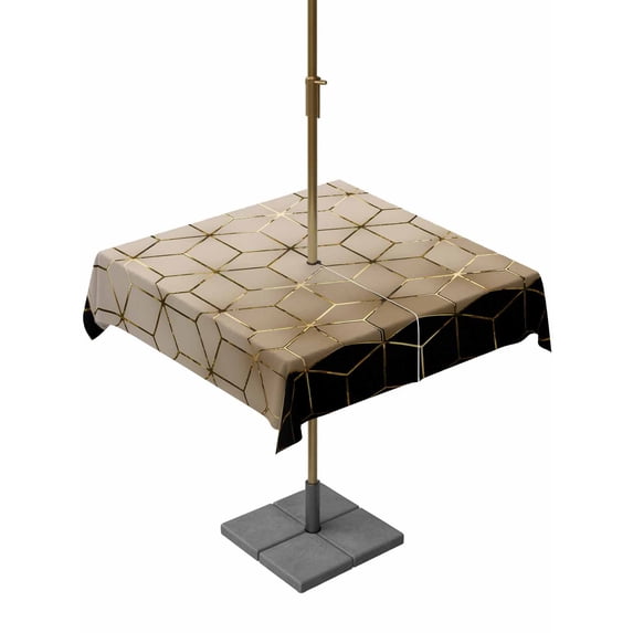 Outdoor Tablecloth with Umbrella Hole and Zipper, Brown Geometric Square Table Cloth 60x60 Inch Waterproof Tablecloth, Modern Abstract Art Ombre Picnic Table Cover for Patio Camping