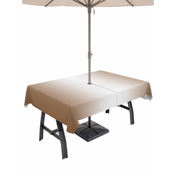 Outdoor Tablecloth with Umbrella Hole and Zipper, Brown Ombre Waterproof Patio Tablecloth for Dining 60''x84'', Modern Gradient Art Abstract Wipeable Table Cover for Picnic BBQ Party Patio