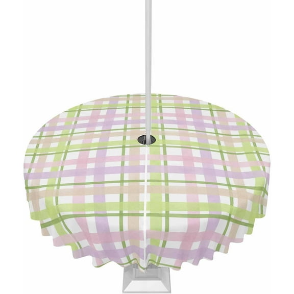 Outdoor Tablecloth with Umbrella Hole and Zipper Buffalo Plaid Round Outdoor Tablecloths 60 Inch Waterproof Outside Table Cloths Patio Table Cloth Cover for Outdoor Tables Picnic Garden Party