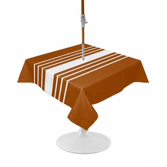 Outdoor Tablecloth with Umbrella Hole and Zipper Burnt Orange Vertical Stripes Square Tablecloths 54x54 Inch Waterproof Table Cloths Classic Striped Patio Table Cover for Picnic BBQS Party