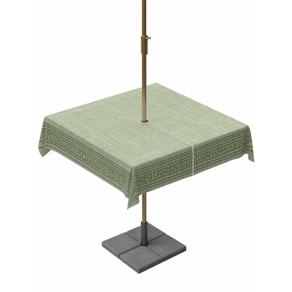 Outdoor Tablecloth with Umbrella Hole and Zipper, Cameo Green Retro Greek Key Square Table Cloth 60x60 Inch Waterproof Tablecloth, Geometric Greece Ancient Rustic Picnic Table Cover for Patio Camping