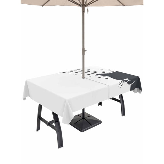 Outdoor Tablecloth with Umbrella Hole and Zipper, Cats Showering Rectangle Table Cloth 54x80 Inch Waterproof Tablecloth, Modern Abstract Art Funny Animals Picnic Table Cover for Patio Camping