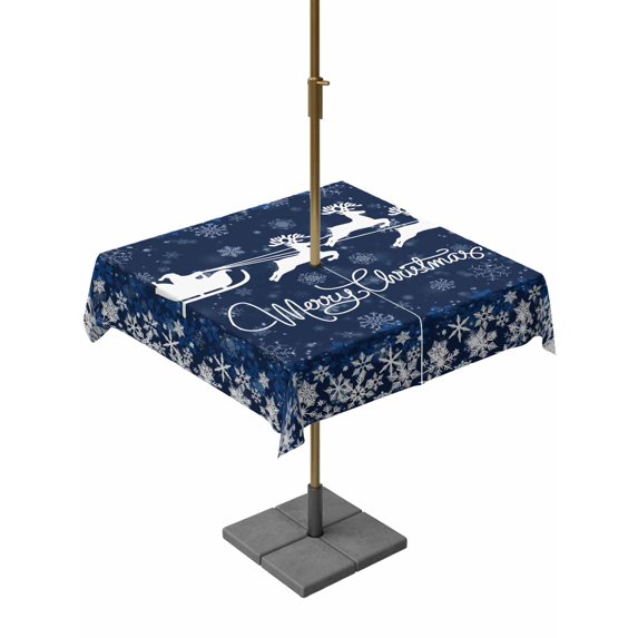 Outdoor Tablecloth with Umbrella Hole and Zipper, Christmas Elk Square Table Cloth 54x54 Inch Waterproof Tablecloth, Winter Santa Claus Xmas Snowflakes Navy Blue Picnic Table Cover for Patio Camping