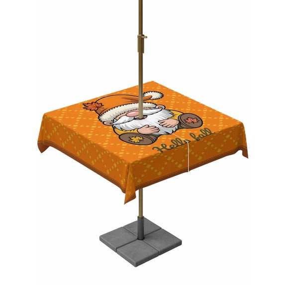 Outdoor Tablecloth with Umbrella Hole and Zipper, Christmas Gnomes Square Table Cloth 60x60 Inch Waterproof Tablecloth, Winter Xmas Snowflakes Textured Orange Picnic Table Cover for Patio Camping