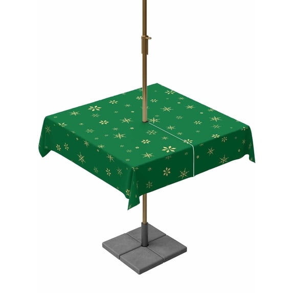 Outdoor Tablecloth with Umbrella Hole and Zipper, Christmas Green Square Table Cloth 54x54 Inch Waterproof Tablecloth, Winter Snowflakes Xmas Retro Picnic Table Cover for Patio Camping