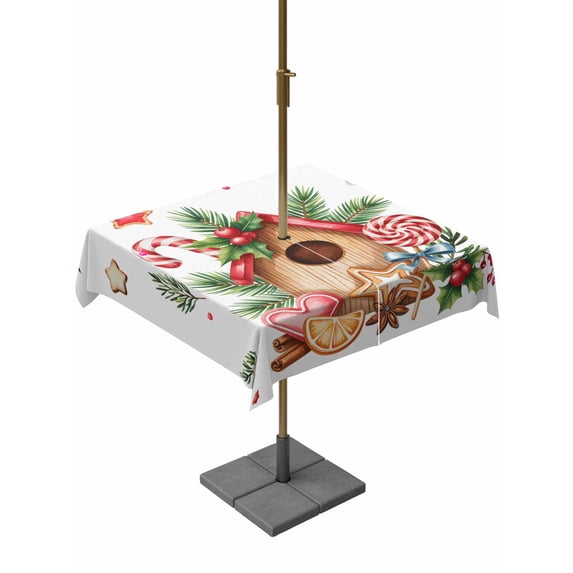 Outdoor Tablecloth with Umbrella Hole and Zipper, Christmas Pine Square Table Cloth 60x60 Inch Waterproof Tablecloth, House Candy Sage Green Leaves Picnic Table Cover for Patio Camping