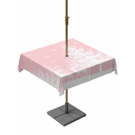 Outdoor Tablecloth with Umbrella Hole and Zipper, Christmas Pink Square Table Cloth 60x60 Inch Waterproof Tablecloth, White Xmas Tree Elk Winter Snowflake Picnic Table Cover for Patio Camping