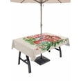 thumbnail image 1 of Outdoor Tablecloth with Umbrella Hole and Zipper, Christmas Rectangle Table Cloth 52x70 Inch Waterproof Tablecloth, Red Truck Pine Tree Snowflake Branches Flowers Picnic Table Cover for Patio Camping, 1 of 7