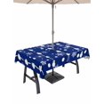 thumbnail image 1 of Outdoor Tablecloth with Umbrella Hole and Zipper, Christmas Snowman Blue Rectangle Table Cloth 52x70 Inch Waterproof Tablecloth, Winter Snowflakes Xmas Retro Picnic Table Cover for Patio Camping, 1 of 7