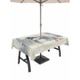 thumbnail image 1 of Outdoor Tablecloth with Umbrella Hole and Zipper, Christmas Snowman Rectangle Table Cloth 60x102 Inch Waterproof Tablecloth, Retro Xmas Forest Trees Golden Snowflakes Picnic Table Cover for Patio, 1 of 7
