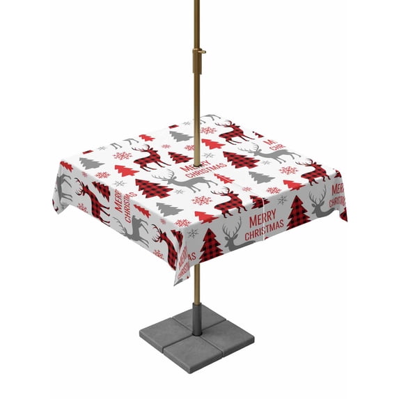 Outdoor Tablecloth with Umbrella Hole and Zipper, Christmas Square Table Cloth 60x60 Inch Waterproof Tablecloth, Xmas Plaid Elk Winter Red Black Tree Snowflakes Picnic Table Cover for Patio Camping