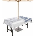thumbnail image 1 of Outdoor Tablecloth with Umbrella Hole & Zipper, Christmas Tree Rectangle Tablecloth 60x102 Inch, Blue Tree Xmas Snowflake Winter Patio Table Cover Waterproof Table Cloth for Picnic/Party, 1 of 6