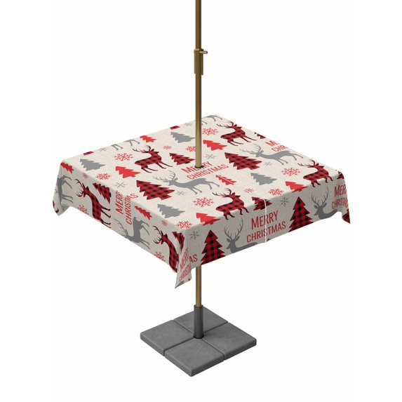 Outdoor Tablecloth with Umbrella Hole and Zipper, Christmas Tree Square Table Cloth 54x54 Inch Waterproof Tablecloth, Red Black Buffalo Plaid Xmas Elk Snowflake Picnic Table Cover for Patio Camping