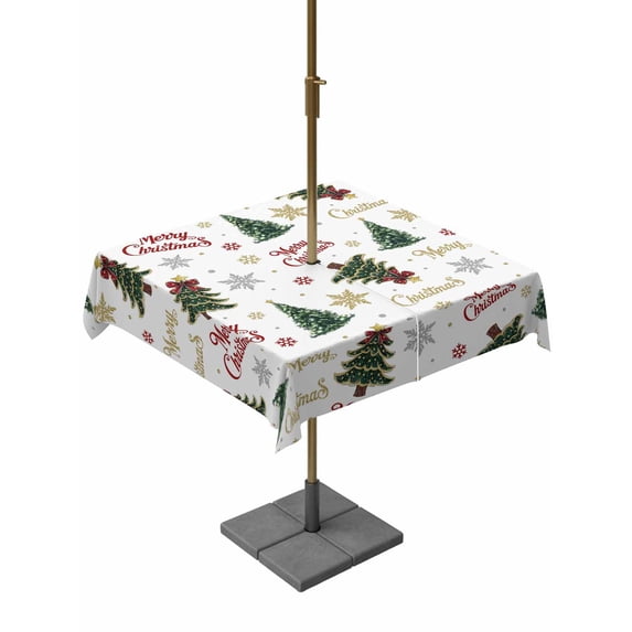 Outdoor Tablecloth with Umbrella Hole and Zipper, Christmas Tree Square Table Cloth 54x54 Inch Waterproof Tablecloth, Xmas Snowflake Tree Green Picnic Table Cover for Patio Camping