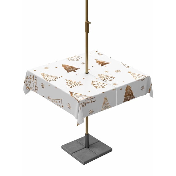 Outdoor Tablecloth with Umbrella Hole and Zipper, Christmas Tree Square Table Cloth 60x60 Inch Waterproof Tablecloth, Winter Snowflakes Xmas Pine Plant Picnic Table Cover for Patio Camping