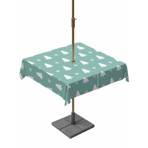 Outdoor Tablecloth with Umbrella Hole and Zipper, Christmas Trees Square Table Cloth 54x54 Inch Waterproof Tablecloth, Xmas Snowflakes Winter Pine Tree Green Picnic Table Cover for Patio Camping
