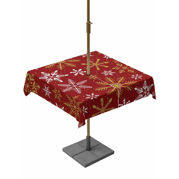 Outdoor Tablecloth with Umbrella Hole and Zipper, Christmas Yellow Snowflake Square Table Cloth 60x60 Inch Waterproof Tablecloth, Winter Xmas Classic Red Picnic Table Cover for Patio Camping