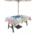 thumbnail image 1 of Outdoor Tablecloth with Umbrella Hole and Zipper, Coastal Nautical Octopus Rectangle Table Cloth 60x120 Inch Waterproof Tablecloth, Oceans Corals Starfish Jellyfish Picnic Table Cover for Patio, 1 of 7