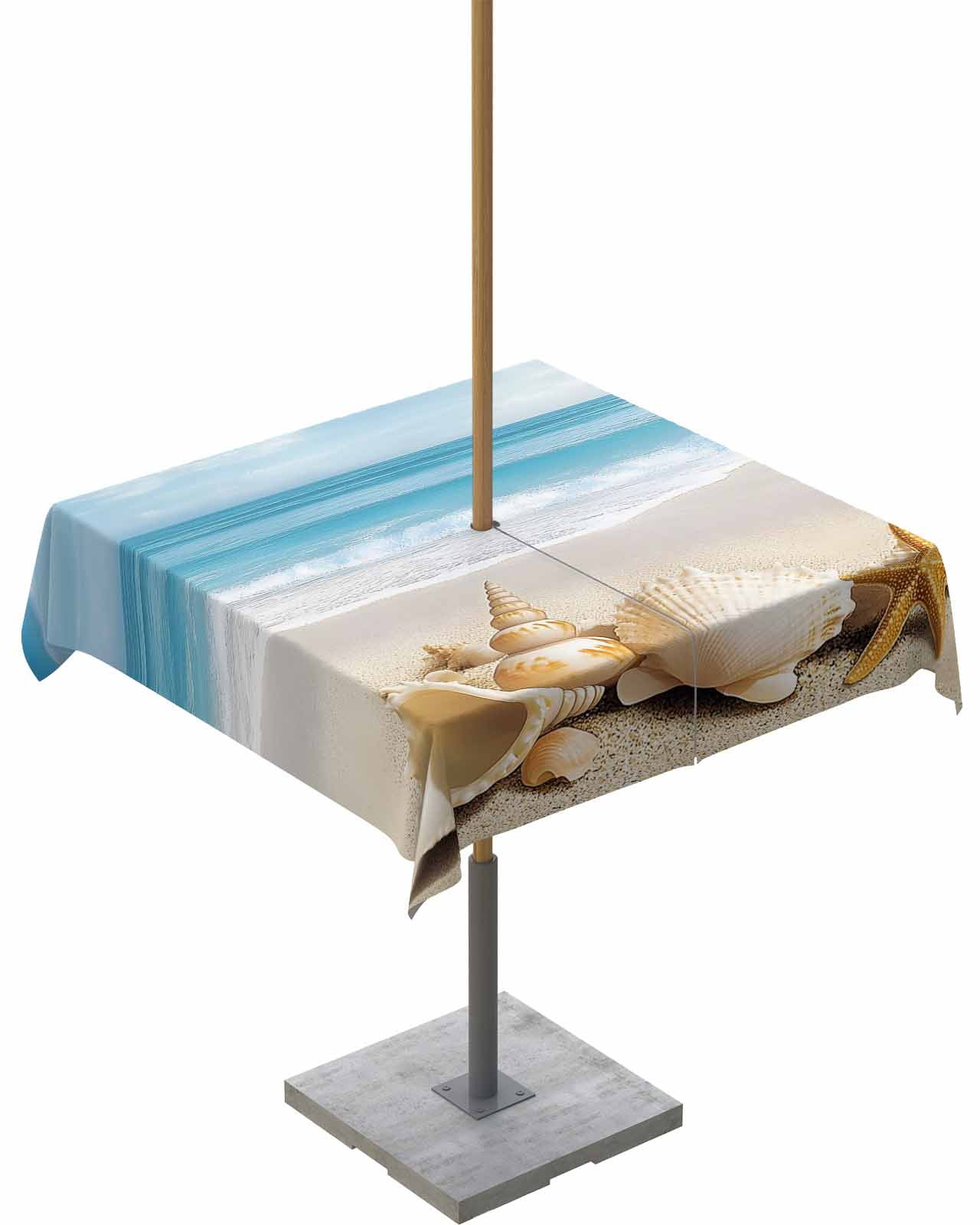 Outdoor Tablecloth with Umbrella Hole & Zipper, Coastal Seashells ...