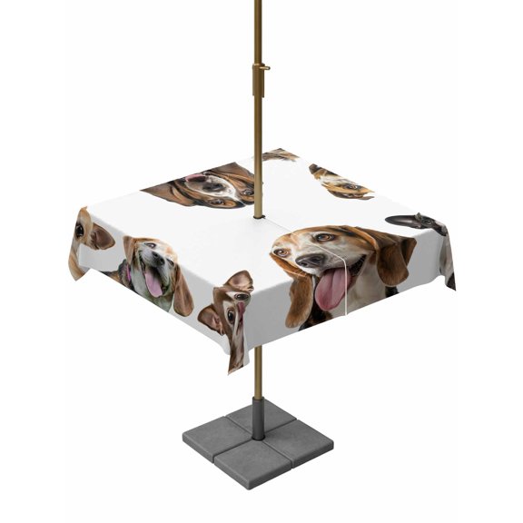Outdoor Tablecloth with Umbrella Hole and Zipper, Cute Dogs Square Table Cloth 60x60 Inch Waterproof Tablecloth, Animals Gypsies Bulldog Cattledogs Modern Art Picnic Table Cover for Patio Camping