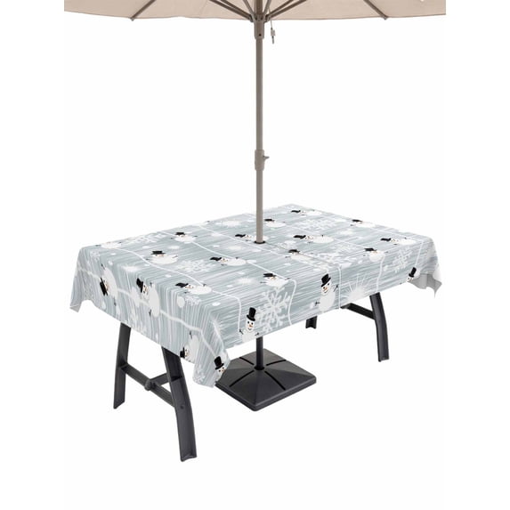 Outdoor Tablecloth with Umbrella Hole and Zipper, Cute Snowman Rectangle Table Cloth 52x70 Inch Waterproof Tablecloth, Christmas Snowflake Xmas Winter Snowball Picnic Table Cover for Patio Camping