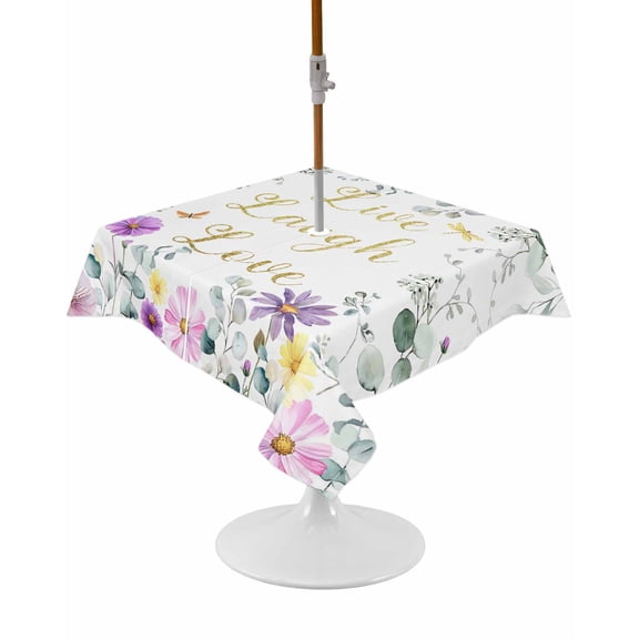 Outdoor Tablecloth with Umbrella Hole and Zipper Daisy Sunshine Square Tablecloths 54x54 Inch Waterproof Table Cloths Butterfly Floral Eucalyptus Leaves Patio Table Cover for Picnic BBQS Party