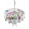 thumbnail image 1 of Outdoor Tablecloth with Umbrella Hole and Zipper, Easter Bunny Round Table Cloth 60 Inch Waterproof Tablecloth, Spring Flower Daisy Tulips Farmhouse Wood Plank Picnic Table Cover for Patio Camping, 1 of 7