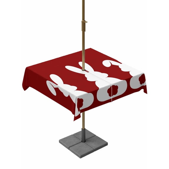Outdoor Tablecloth with Umbrella Hole and Zipper, Easter Bunny Square Table Cloth 60x60 Inch Waterproof Tablecloth, Cute Rabbit Family Vintage Red Abstract Picnic Table Cover for Patio Camping