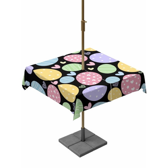 Outdoor Tablecloth with Umbrella Hole and Zipper, Easter Eggs Square Table Cloth 54x54 Inch Waterproof Tablecloth, Cute Colorful Farmhouse Love Black Picnic Table Cover for Patio Camping