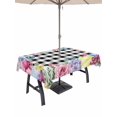 thumbnail image 1 of Outdoor Tablecloth with Umbrella Hole and Zipper, Easter Flowers Rectangle Table Cloth 52x70 Inch Waterproof Tablecloth, Watercolor Pink Purple Floral Eggs Farm Plaid Picnic Table Cover for Patio, 1 of 7