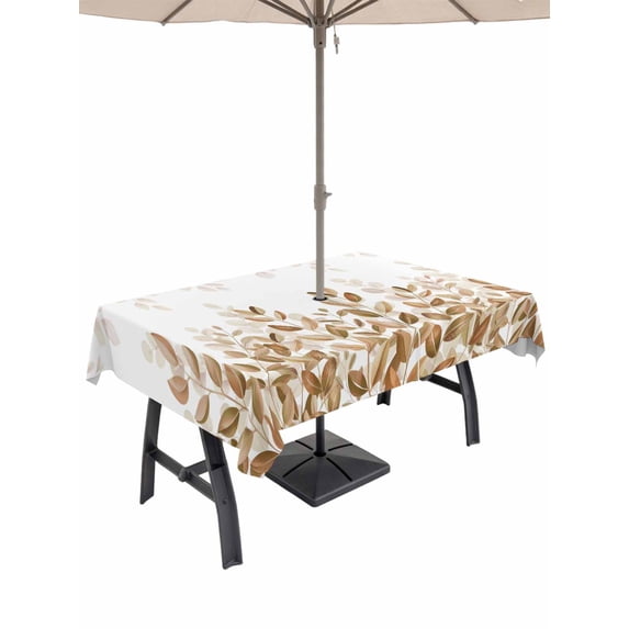Outdoor Tablecloth with Umbrella Hole and Zipper, Eucalyptus Leaves Rectangle Table Cloth 60x84 Inch Waterproof Tablecloth, Spring Plants Country Yellow Picnic Table Cover for Patio Camping