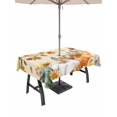 thumbnail image 1 of Outdoor Tablecloth with Umbrella Hole and Zipper, Fall Green Orange Rectangle Table Cloth 60x120 Inch Waterproof Tablecloth, Thanksgiving Maple Leaf Tree Pumpkins Picnic Table Cover for Patio Camping, 1 of 7